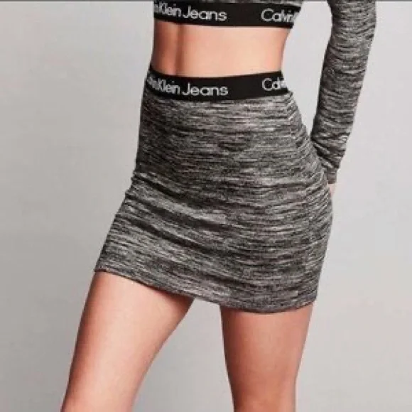 Calvin Klein grey space dye logo waistband mini bodycon skirt S - Picture 3 of 6